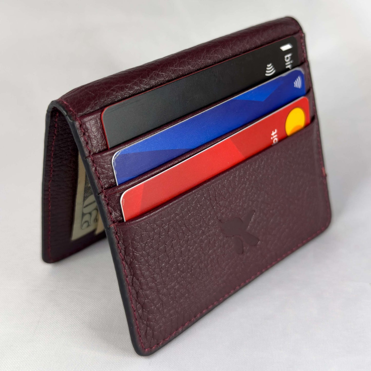 Genuine Leather Slim Cardholder Wallet - Minimalist Red Design for Cards & Cash