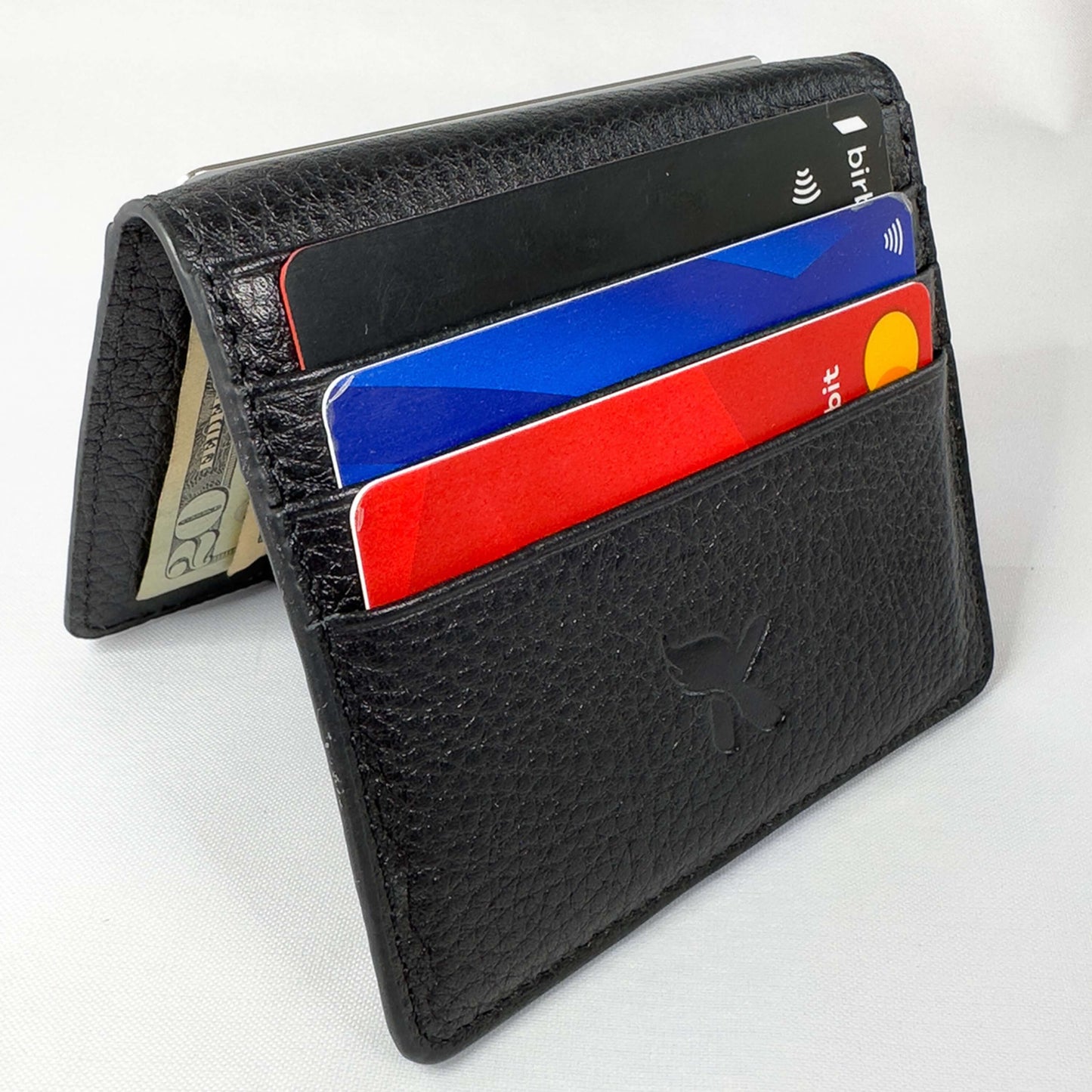 Genuine Leather Slim Cardholder Wallet - Minimalist Red Design for Cards & Cash