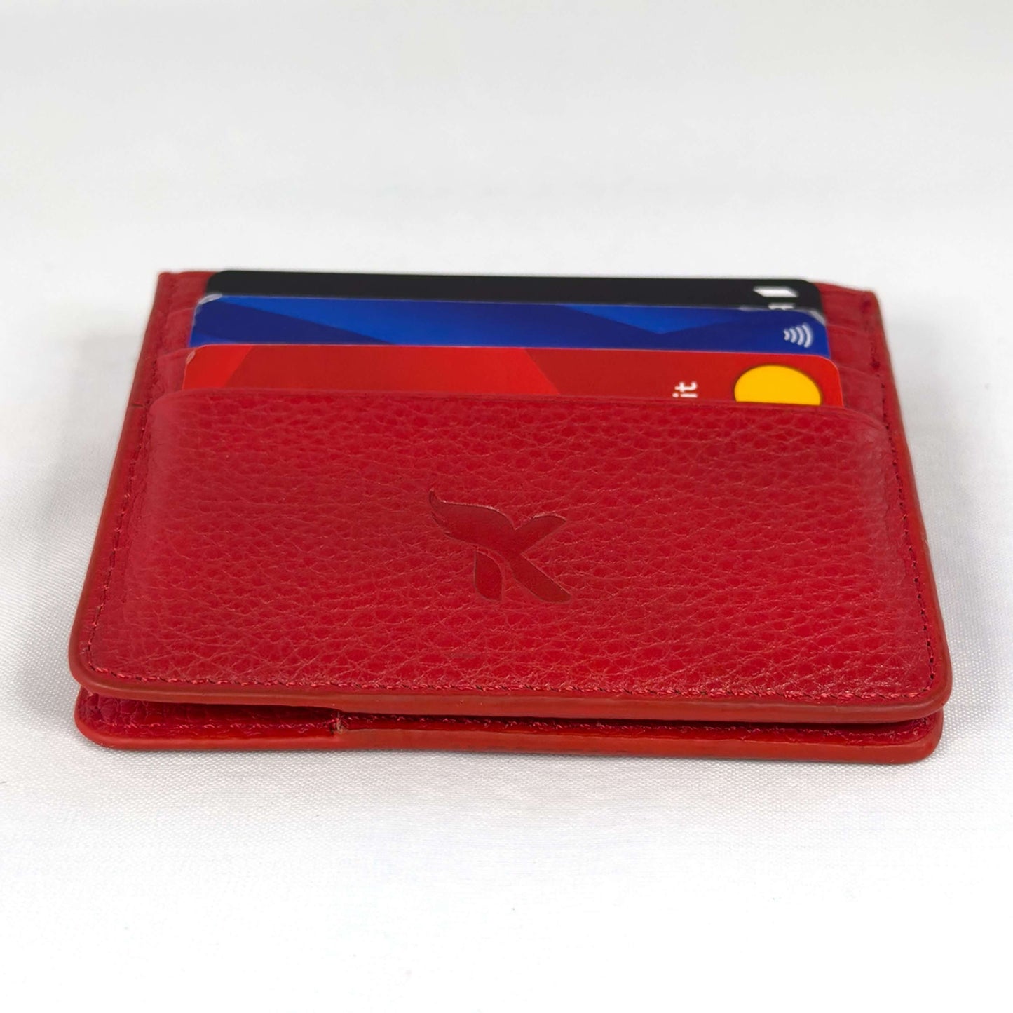 Genuine Leather Slim Cardholder Wallet - Minimalist Red Design for Cards & Cash