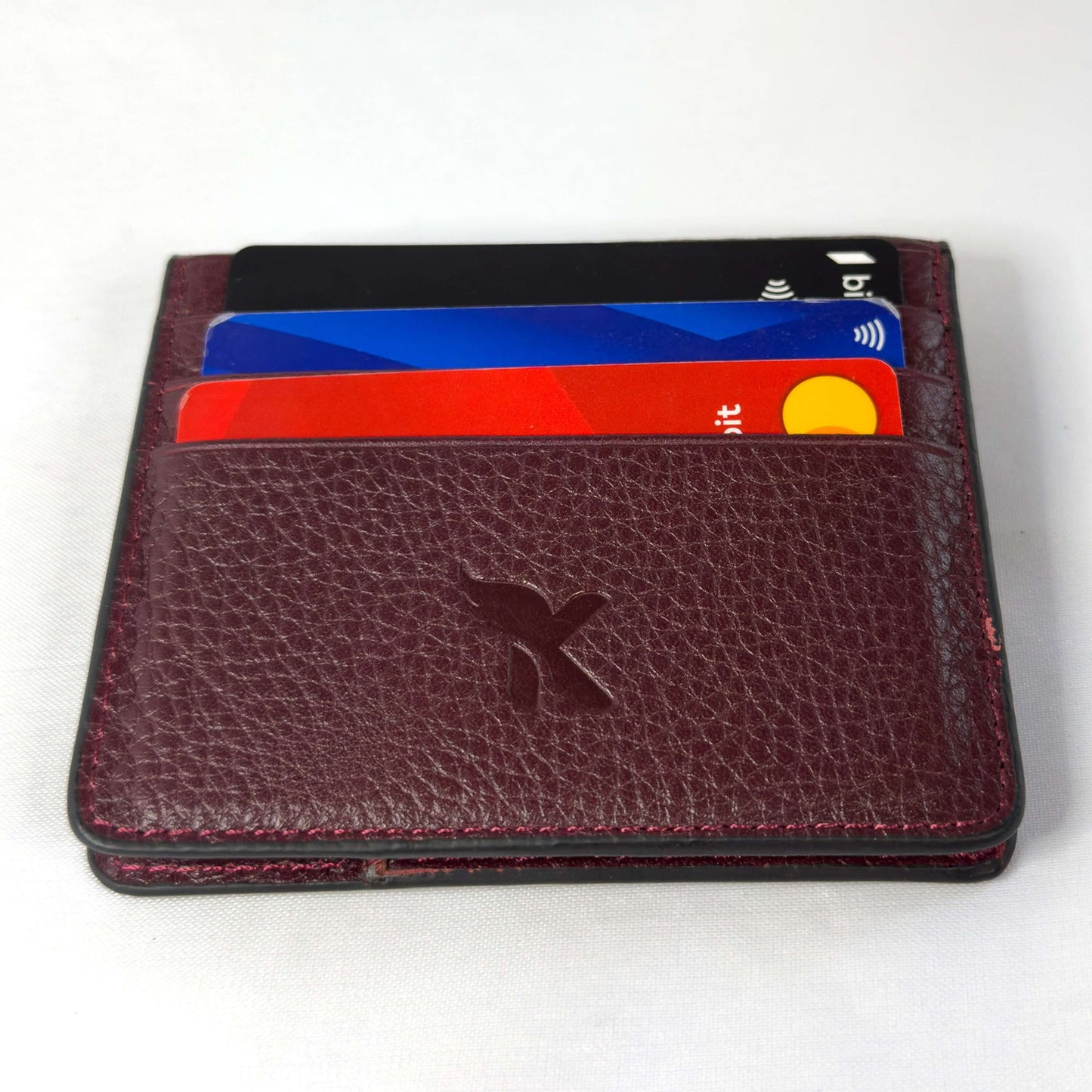 Genuine Leather Slim Cardholder Wallet - Minimalist Red Design for Cards & Cash