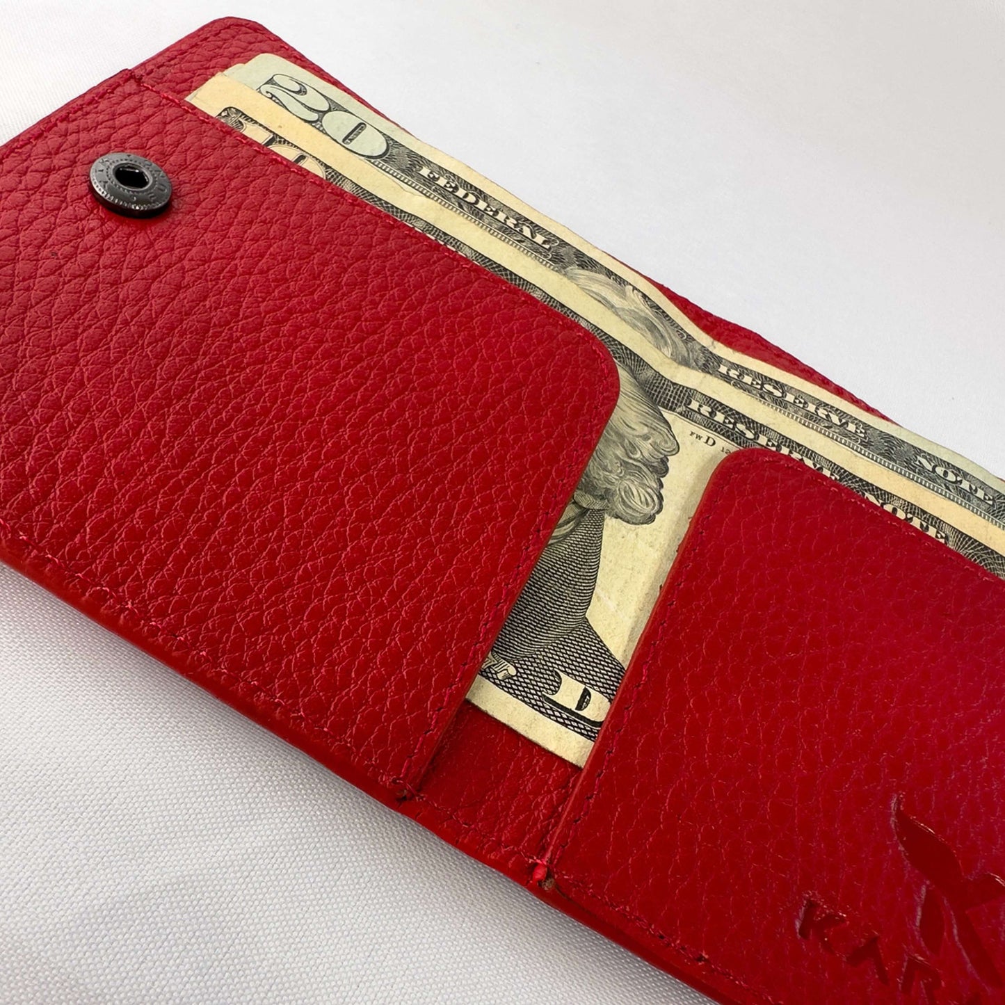 Genuine Leather Slim Cardholder Wallet - Minimalist Red Design for Cards & Cash