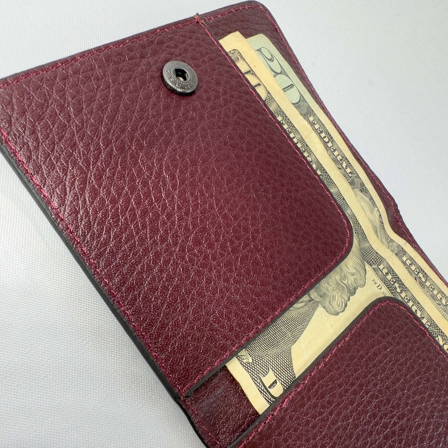 Genuine Leather Slim Cardholder Wallet - Minimalist Red Design for Cards & Cash