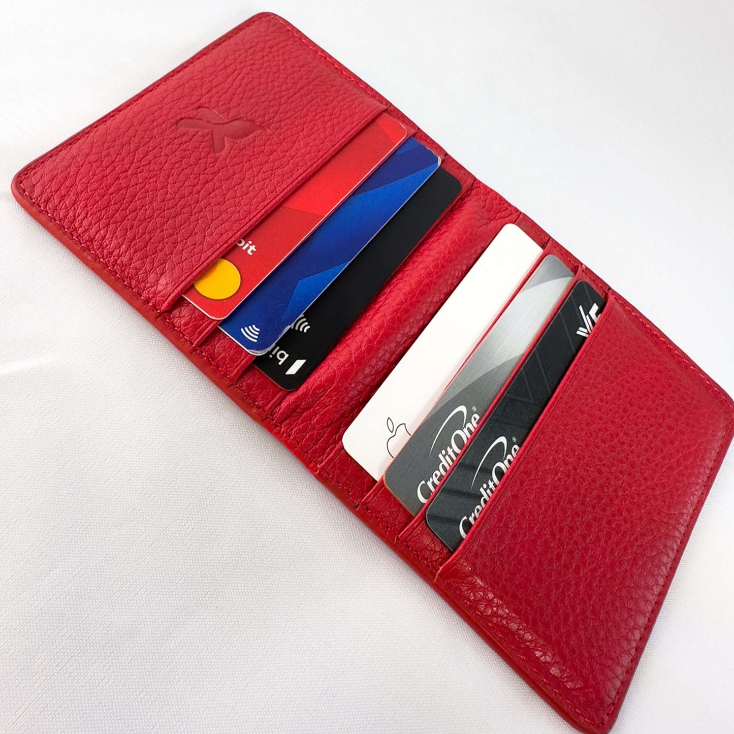 Genuine Leather Slim Cardholder Wallet - Minimalist Red Design for Cards & Cash