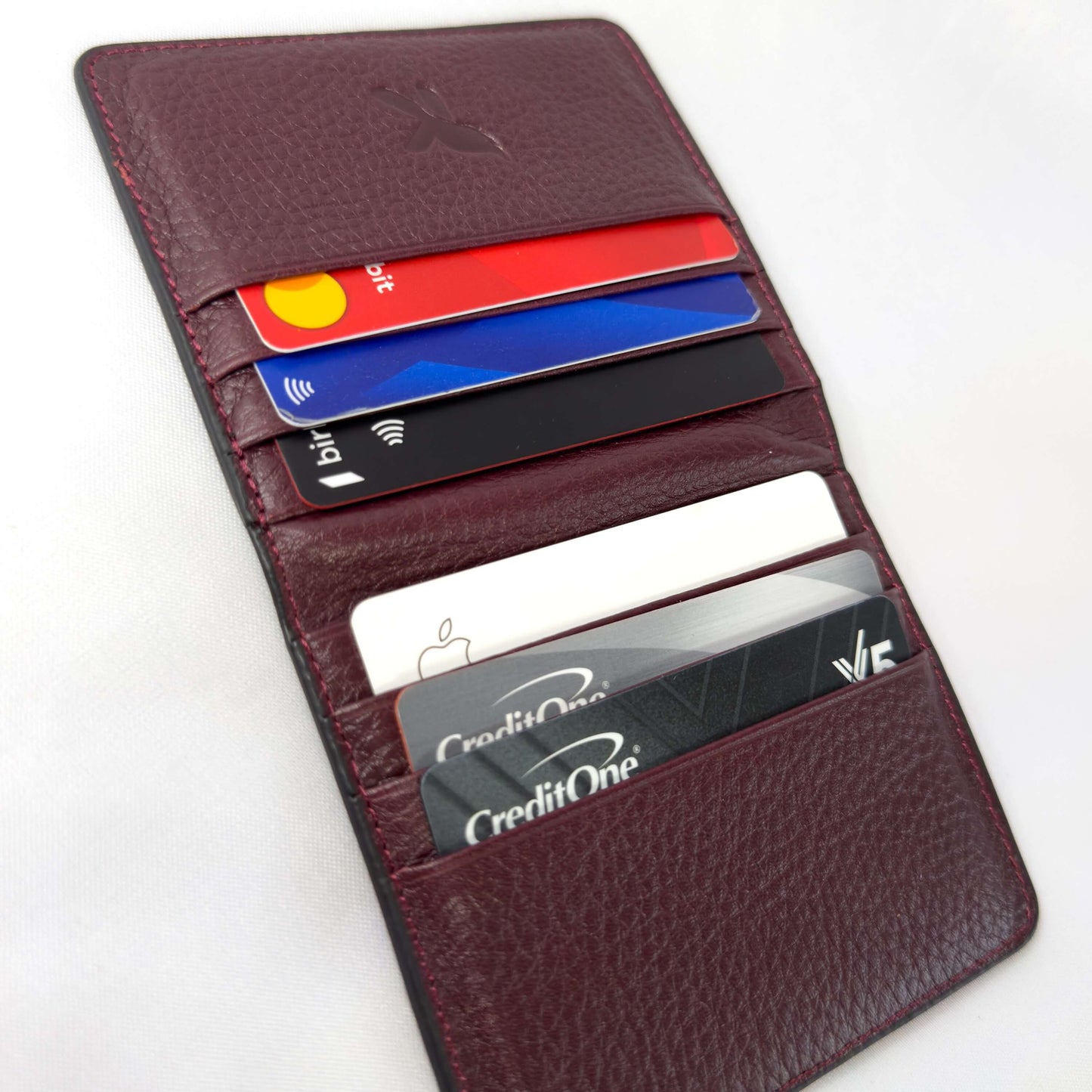 Genuine Leather Slim Cardholder Wallet - Minimalist Red Design for Cards & Cash