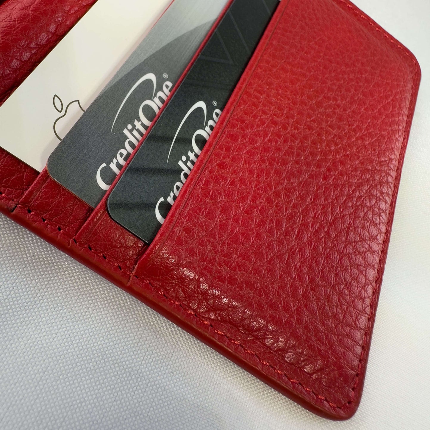 Genuine Leather Slim Cardholder Wallet - Minimalist Red Design for Cards & Cash